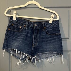 Levi's Blue Frayed Hem Jean Shorts
